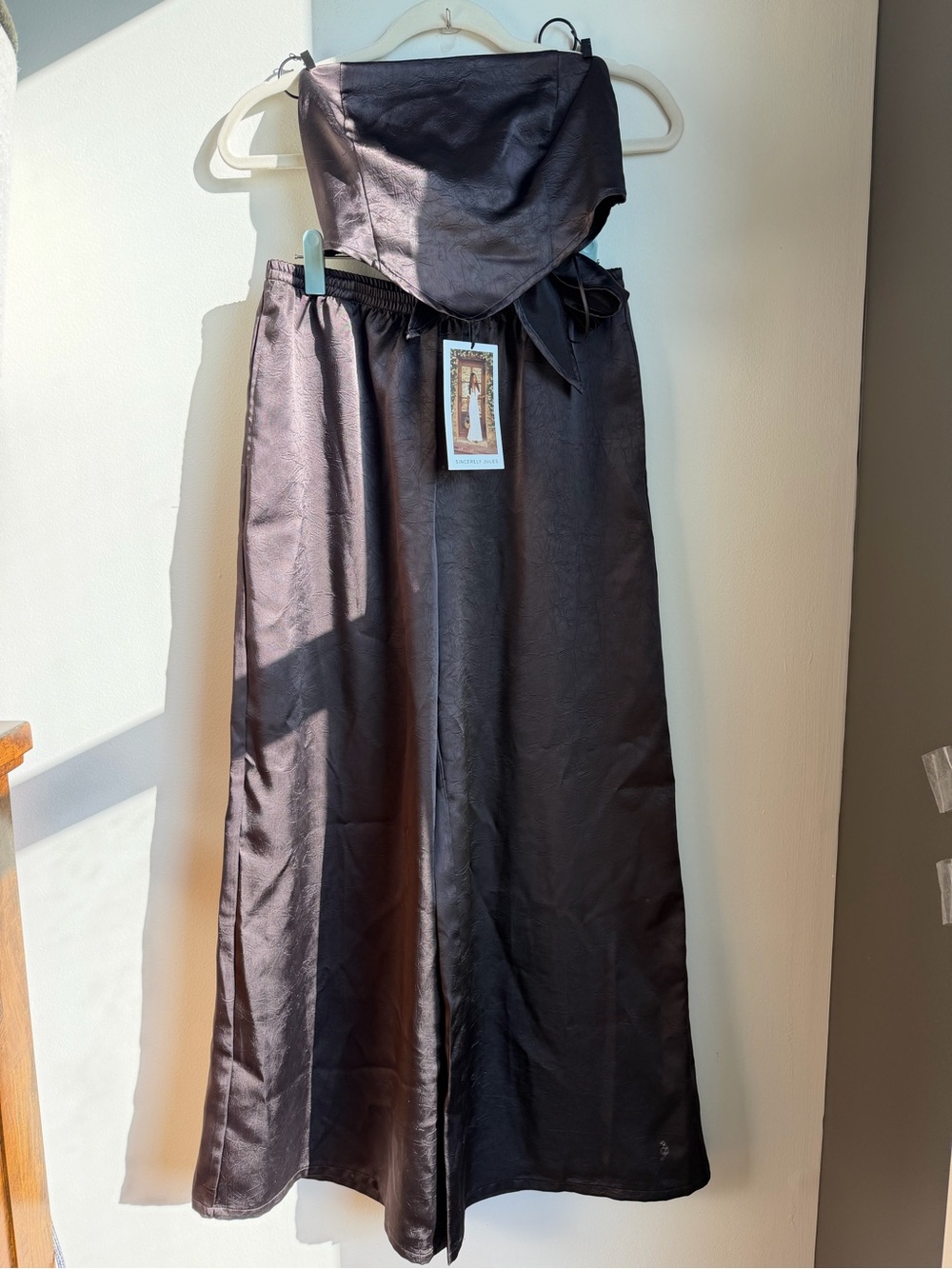 2 piece Sincerly Jules Brown Tie back bandeau and wide leg pants